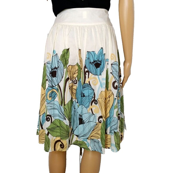 Women's Size10 Cotton Skirt Floral Pleated Boho Modest Church Casual Office - Picture 5 of 6